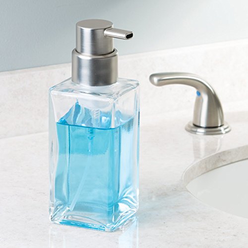 mDesign eckiger Schaumseifenspender wiederbefüllbar 414 ml Füllmenge – edler Seifenspender bzw. Seifenschaumspender aus Glas mit Pumpfkopf (silberfarben) – Farbe: durchsichtig / getönt - 2