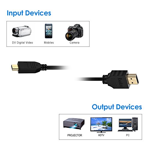 HDMI auf Micro HDMI Kabel, Rankie 4.5m High-Speed Micro HDMI zu HDMI Kabel HDTV Cable Unterstützt Ethernet, 3D, 4K und Audio Return (Schwarz) – R1106C - 5