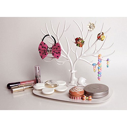 Schmuckständer, iTECHOR Kreative Sikawild Baum Schmuck Zahnstange Gestell Regal Ständer Halter Regallager Ausstellungsstand Organisator Schmuckständer für Ohrring Halskette Armband Ring und andere Schmuck—Weiß - 2