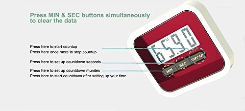 EUGO Großes Display Digitaler Küchentimer – Elektronischer Timer mit Magnet und Befestigungsclip, Stander – Rot - 4