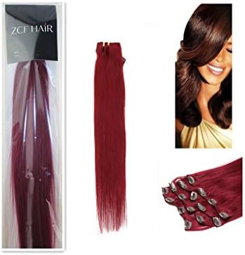 Charming 15'' 18'' 20'' 22'' 100% Real Human Hair 7Pcs Clip In Human Hair Extensions Straight Hair 24 Colors Beauty Design Salon (15inch 70g, Bug/wine red)
