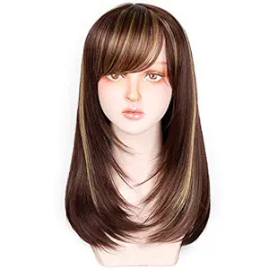 Paradise Full Head Synthetic Women Wigs Long With Golden Highlight Hair For Women/Women Wigs Natural Hair (Brown With Golden Highlights)