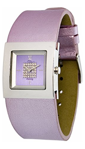 Moog Paris – Harmony – Damen Armbanduhr Silber aus Messing – Armband lila aus Kalbsleder – in Frankreich hergestellt – M41351-002