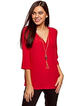 oodji Collection Damen Gerade Bluse mit Verzierung