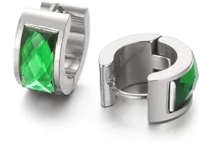 HIJONES Stainless Steel Hoop Earrings for Men Women Crystal Stone Round Huggie Ear Studs Statement Hinged Ear Piercing