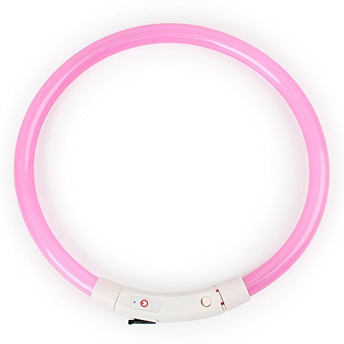 Preisvergleich Produktbild LED Halsband für Hunde, USB wiederaufladbar, wasserfest Halskette, Halsketten für Haustiere leuchtend Sicherheit de Nuit, für kleine / mittel / Große Hunde, Rose, moyen