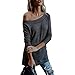 Produktbild BaZhaHei Mode Frauen Schulterfrei Farbblock Pullover Knöpfe Gestrickte Lange Pullover Top Bluse Langarmshirts Hemd Pullover Sweatshirt Oberteil Shirts