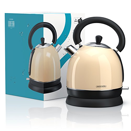Arendo – 3000 Watt Retro Edelstahl Wasserkocher / Teekessel | 3000 Watt Leistungsaufnahme (Schnellkoch-Wasserkocher) | integrierter Kalkfilter rausnehmbar | Füllmenge maximal 1,8 Liter | automatische Abschaltung | in Creme - 6