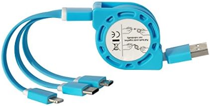 AZGEEK 3 in 1 Retractable USB Charging Cable (1 meter) Adapter Connector with Micro USB / Type C / 8 Pin Lightning for iPhone 7, 6s Plus, 6 Plus, 5s 5c 5, Nexus 6P, Samsung and Android Smart Phone, mp3, mp4, Power Bank, Car Charger (Hollow-Blue)