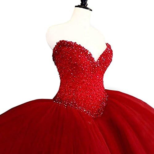 FNKSCRAFT Long Ball Gown Prom Dresses 2017 Puffy Sweetheart Beading Red Quinceanera Dresses
