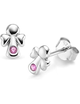 Silvinity 925 Silber Ohrstecker Engel pink - Kinder Ohrringe Schutzengel Kristall-Steine 8x5mm + Box #SV-190-P