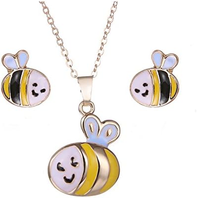 Timetries Necklace Pendant Earring Set Cartoon Animal Shape Necklace Chain Necklace Earring Jewelry for Women Girls, Bee Style
