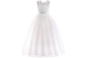 OBEEII Enfants Filles Robes Maxi en Dentell Florale sans Manches Robe Brodée de Soirée Cérémonie Mariage Demoiselle d'honneur Communion Fête Prom 6-16 Ans