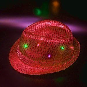 LED Flashing Trilby Hats Hip-hop Dance Cap for Stage Show Jazz (Red)