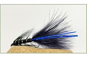 TROUTFLIESUK Trout Flies,6 Pack of Black Blue Flash Damsel Size 10 - Fly Fishing