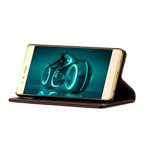 Funda Huawei P9  Genuina Funda De Piel  Con Funci  n Stand Para El Huawei P9  Dise  o Delgado  Ranuras Para Tarjeta  Ranuras Para Billetes  Cierre Magn  tico  Negro  Hecho Por TORRO