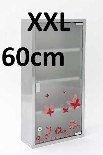60cm Medizinschrank Arzneischrank Edelstahl matt Glas XXL Hausapotheke Schmetterlinge