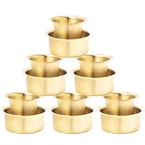 Kreetha Traditional Brushed Brass Matte Finish Coffee Cup and Tumbler Dabara Set, Kumbakonam Pair South Indian Coffee Dabara Set Serving Drinkware Brass Coffee Set For Classic Filter Coffee (Set of 6)