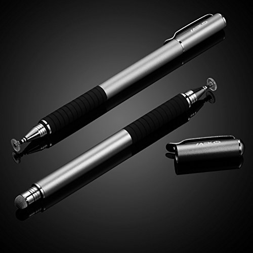 MEKO 2 Stück 2-in-1 Präziser Eingabestift Touchstift Disc-Stylus Touch Pen mit 4x Disc Tipps, 2x Fiber Tipps für Apple iPad iPhone Tablet Samsung Galaxy und alle Touchscreen-Geräte (Spacegrau/Blau) - 2