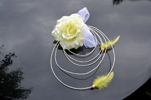 Autoschmuck Rattan Feder Autodeko Hochzeit Dekor Verschiedene Variante Komplett (Gelb, Basis)