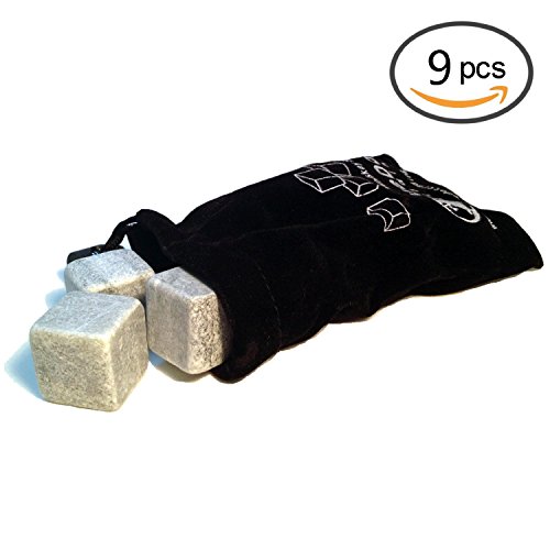 Gearmax® 9er SET Whisky-Steine aus natürlichem Speckstein für Getränke „on the rocks“, Kühlsteine im praktischen Stoffbeutel - 2