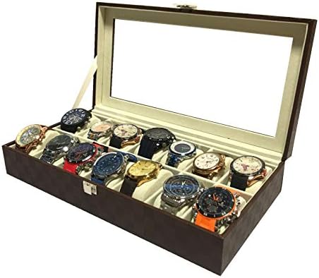abrazo Men's & Women's Watch Box/Watch Case/Organizer Case, 14 Slots, Brown