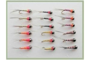 TROUTFLIESUK 18 Perdigon Nymph, BARBLESS Mixed Colours Sizes 10/12/14, Grayling Flies, For Fly Fishing (Mixed)