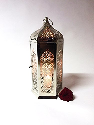 Orient Orientalische Silberlaterne Laterne Windlicht Silberfarbig Fida gross - 5