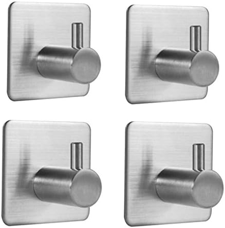Ensyu 4 Pack of Self Adhesive Hooks, Max 8kg Towel Rail, Hat Towel Robe Coat Stick-up Stainless Steel Hanger for Kitchen Bathrooms Lavatory Closets, Water and Rust Proof