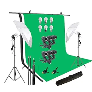 HIFFIN White|Black|Green Screen Backdrop 6x10 ft with 9 ft Stand - 6x9 ft Photography Backdrop with 2 Pcs Spring Clamps, 1PCs Carry Bag (T Shape Kit C2 C3 W|B|G & Triple Holder Kit M2)
