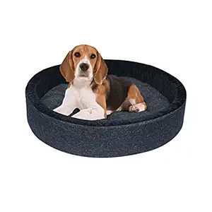 Hiputee Reversible Round Shape Soft Velvet Jute Washable Cat Dog Pet Bed (Dia 61 x Height 13 cms) (Small, Dark-Grey-Black)