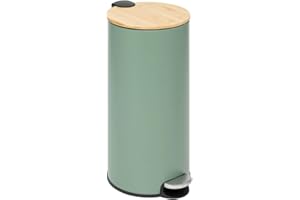 5 FIVE SIMPLY SMART 5five - Poubelle de Cuisine à Pédale Modern Color - Vert - 30 L - Couvercle Bambou, Seau Amovible, Fermeture Douce - Pour Maison, Bureau