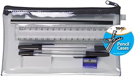 Range Wholesale Flat Filled Exam Pencil Case Clear - Pens Pencil Sharpener Eraser Ruler (x12)