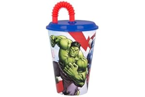 ILS I LOVE SHOPPING Bicchiere Sport con Cannuccia e Coperchio 430 ml per Bambini in plastica senza BPA (Avengers Supereroi Hulk)