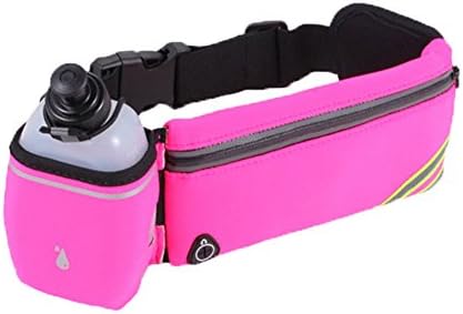 Running Belt,Uleade Adjustbale Fitness Belt with Water bottle, Waterproof Reflective Zipper Waist Pack for Runners, Race, Marathon, Hiking - Men and Women (Rose Red)