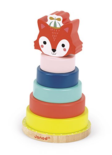 41D4CTzwdJL Janod - Empilable Renard, Baby Forest - Jeu Empilable en Bois - Jouet d'Éveil - Développement de la Motricité Fine - Premier Âge - Multi Couleurs - Dès 1 An, J08014