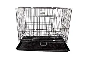 SSM PET MART Powder Coated, Single Door Folding Metal Cage/Crate/Kennel with Removable Tray and Paw Protector for Dogs, Cats and Rabbits - 18 Inch-Black