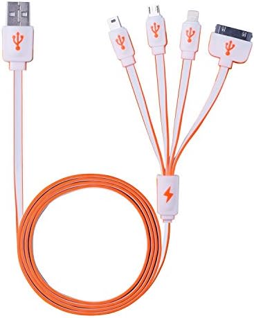 Multi Charger,J2CC 4 in 1 USB Charger with 8 Pin Lightning/30 Pin/Micro USB2.0/Mini USB Ports for all IOS,Andriod,Mini Port Devices(100cm,White+Orange)
