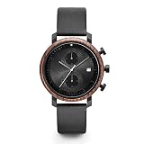 TAKE A SHOT Charles – Schwarze Chronograph Herrenuhr, Datumsanzeige Stoppuhr, Walnussholz-Gehäuse, Lederarmband, Ø 43 mm