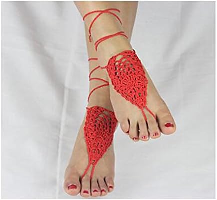 GYJUN Women's Ivory Crochet Barefoot Sandals Nude Shoes Foot Jewelry Bridesmaid Shoes Anklet , one size
