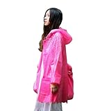 Derkang Fashion Stylish Ladies Hooded Raincoat Rain Jacket Rainwear Fast Dry Lovely Lady Girl Women Lace Cute(Rose Red)