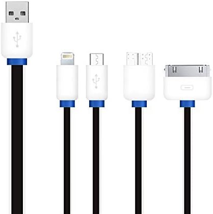 Charging Cable for Andriod and iphone, COOZON 4 in 1 Lighting Cables Conector for 30-pin/ 8-pin /micro USB / Mini USB for iPhone, iPad, iPad Mini, iPad Air, iPad Pro, Samsung Galaxy, Note and most Andriod Phones, Tablet (4 in 1 Black)