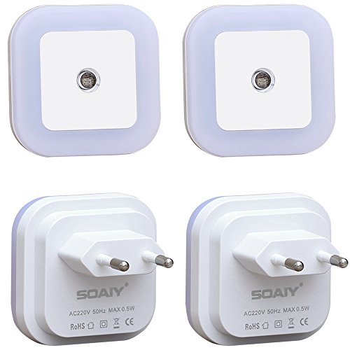 [Warmweiß] SOAIY® 4er-Set LED Nachtlicht 0,5W energiesparend Steckdosenlicht Orientierungslicht mit Dämmerungssensor Warmweiß automatisch Leuchte für Schlafzimmer Kinderzimmer Flur