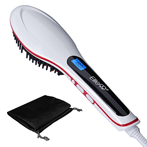 Straight Hair Brush Elite99 Hair Straightener Silky with Anion Hair Care, Anti Scald Static Electric Hair Straightening Comb, Make Tangled Hair Silky Massager with Detangling Digitial LCD,Professional Grade Anti-Static Ceramic Heating Plates with a Complimentary Travel Bag - White