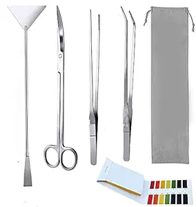 Qpets? 5Pcs Aquarium Aquascaping Tools Kits,Long Stainless Steel Aquarium Plant Tools Aquarium Tweezers, Scissors,Spatula Tool Set,Bonsai Kit Algae Scrapers Aquarium Cleaning Kit for Fish Tank