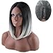 ROSENICE Synthetic Shoulder Length Fiber Straight Women's Ombre 2 Tones Full Wigs (Black + Light Gray)