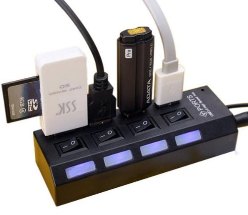 Aussel High-Speed 4 Port USB Hub schwarz Tragbare 4 Port USB Mit vier Schalter Adapter für PC Laptop Schwarz - 3