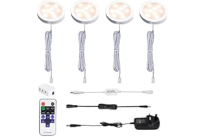 AIBOO LED Under Cabinet Kitchen Lights Plug in Wired 4 Pack with Remote,Warm White Dimmable Under Cupboard Kitchen Lights Mains Powered,Under Counter Light Display for Closet Showcase Wardrobe