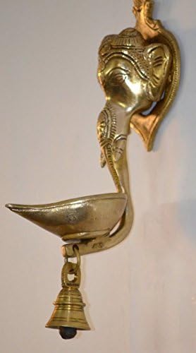 FIGO INC ® Lord Ganesha Brass Wall Hanging Hand Craved Metal Home Decorative Antique Wall decor (Ganesha Face Wall With Bell)