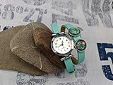  Wickelarmbanduhr Wickeluhr Armbanduhr Lederarmband Uhr Schmuck mint türkis mintgrün pastell grau silber Mandala Boho Bohemian Schiebeperle Cabochon Geschenkidee